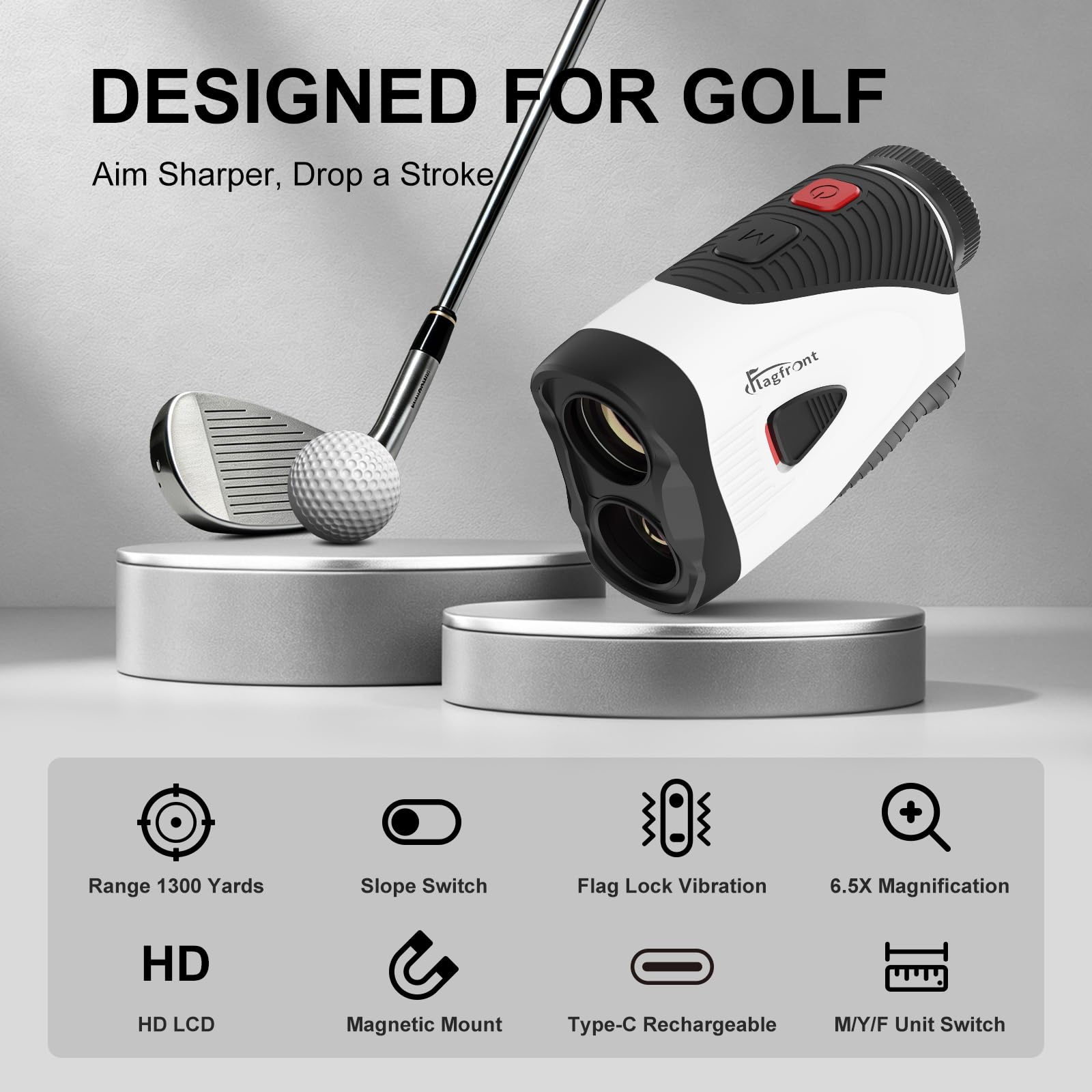 Telémetro de golf de 1300 yardas con pendiente, soporte magnético mejorado 2026, pantalla LCD HD con zoom 6X, bloqueo de bandera con vibración, recargable integrada