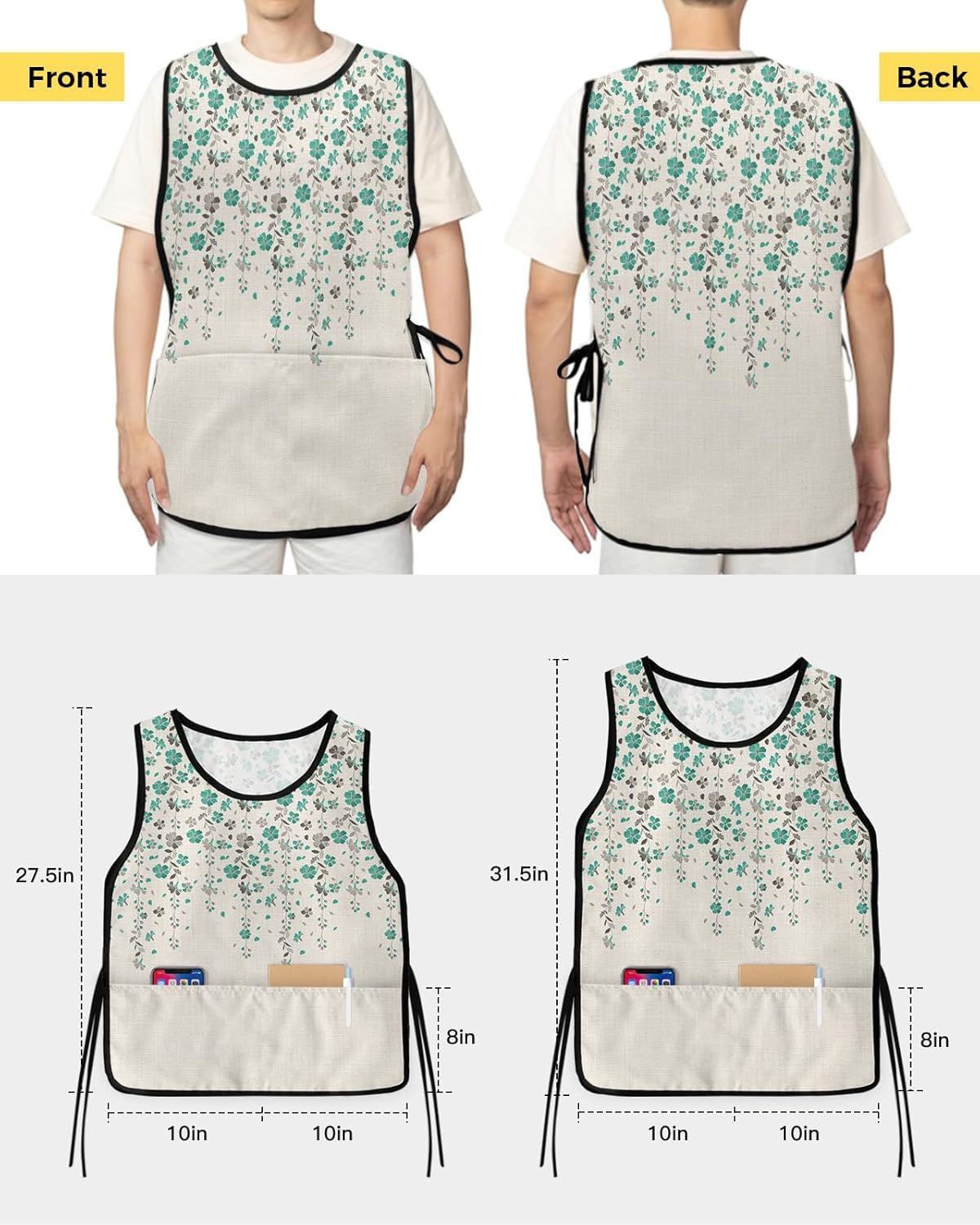 Fall Pumpkins Cobbler Aprons with 2 Pockets for Women Men, Autumn Maple Leaves Florals Farmhouse Art Decor