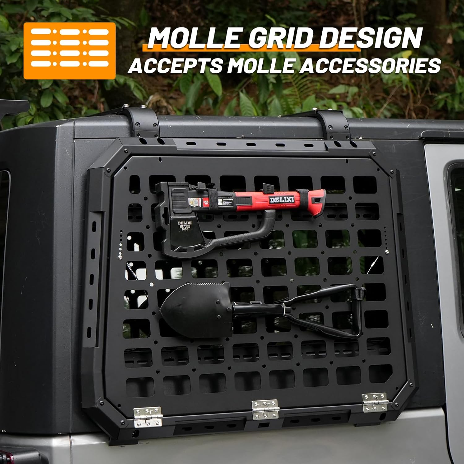 2 Pcs Rear Window Storage Table Molle Panel Flank Kit Rear Foldable Window Shelf for Jeep Wrangler 2007-2018 JK 4 Doors