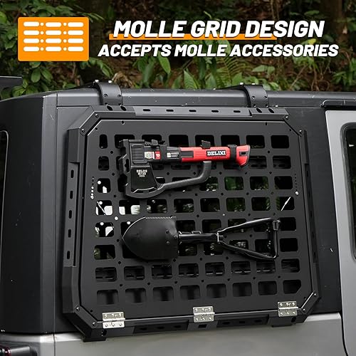 Miniatura 12 de FURYENGRAVER Kit de flanco de panel Molle de almacenamiento de ventana trasera, decoración protectora de ventana trasera para Jeep Wrangler