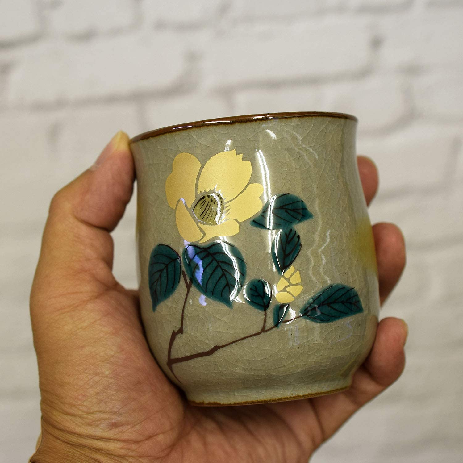 Paar Tee Tassen Camellia Kutani Yaki Yunomi