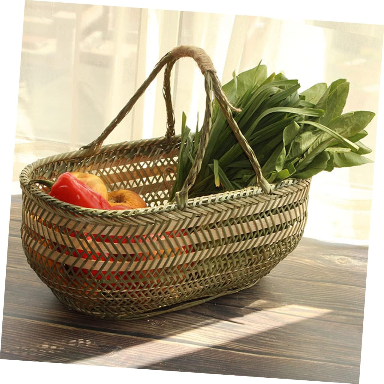 Multi Function Egg Basket with Handle Ergonomic Kitchen and Picnic Food Holder Woven Vegetable and Fruit Storage Basket for Home and Outdoor Use Small Random Color Random Color