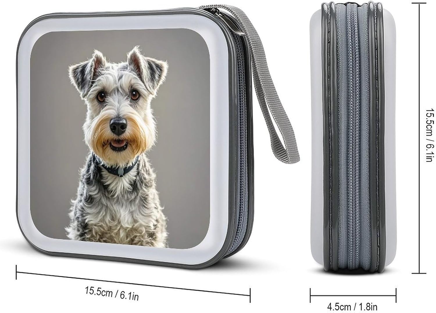 Animal Schnauzer Dog DVD Case, 40 Capacity CD Case Holder with Zippers, Portable CD Holder Hard Plastic Disc Cases Personalized DVD Wallet Organizer for Car Home Travel image 2