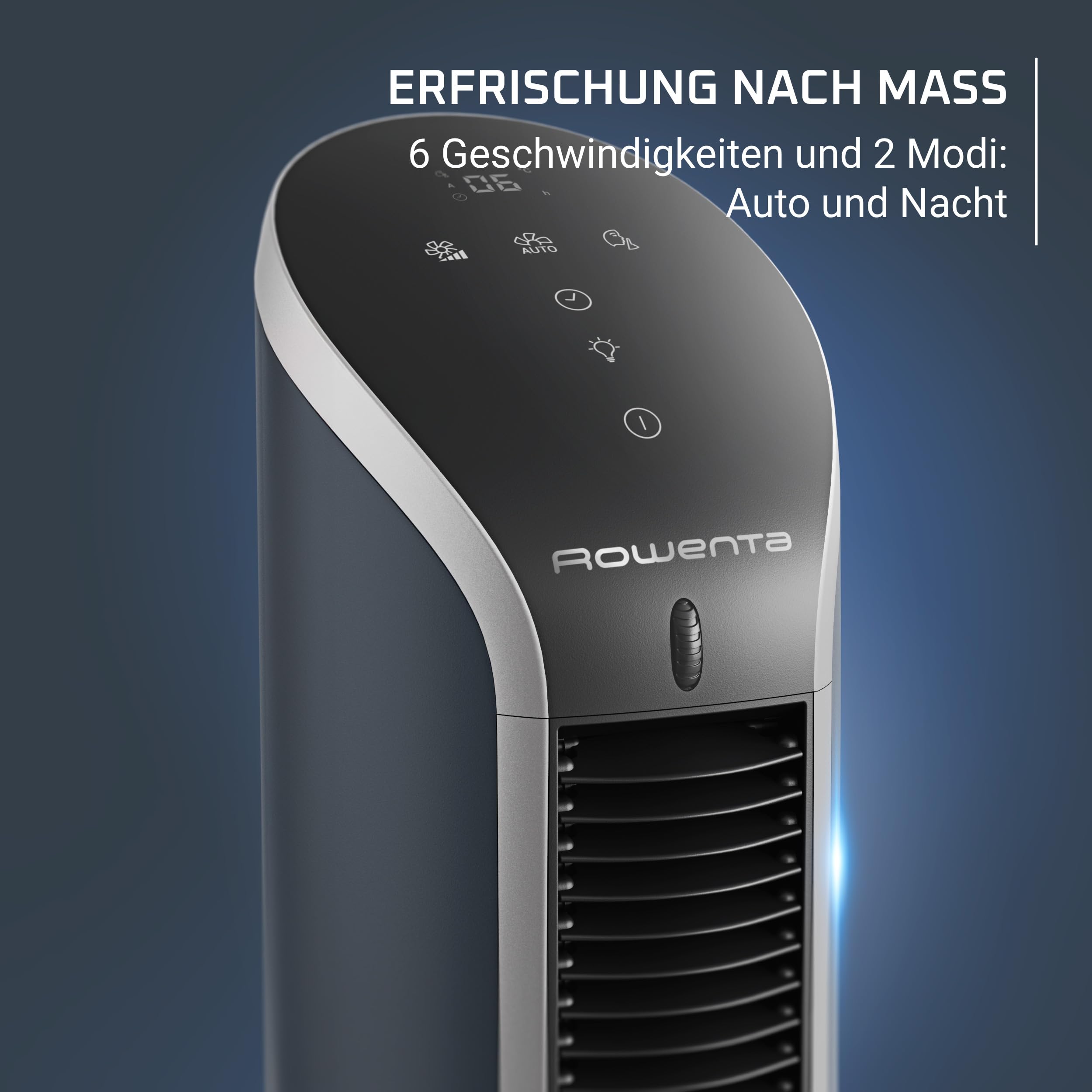 Rowenta Eole Compact Turmventilator, 35 dB(A), Luftstrom bis 5m, 6 Geschwindigkeiten & 2 Modi, 8-Stunden-Timer, LED-Display, Oszillation, VU6220F0