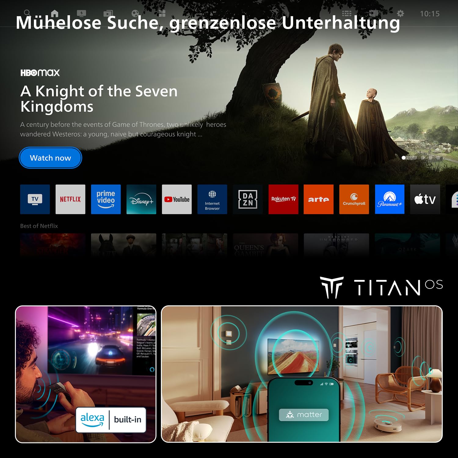 PHILIPS Ambilight TV 43PQS9001/12 43 Zoll 4K QLED Smart-TV | Pixel Precise Ultra HD, Titan OS, Dolby Atmos Sound