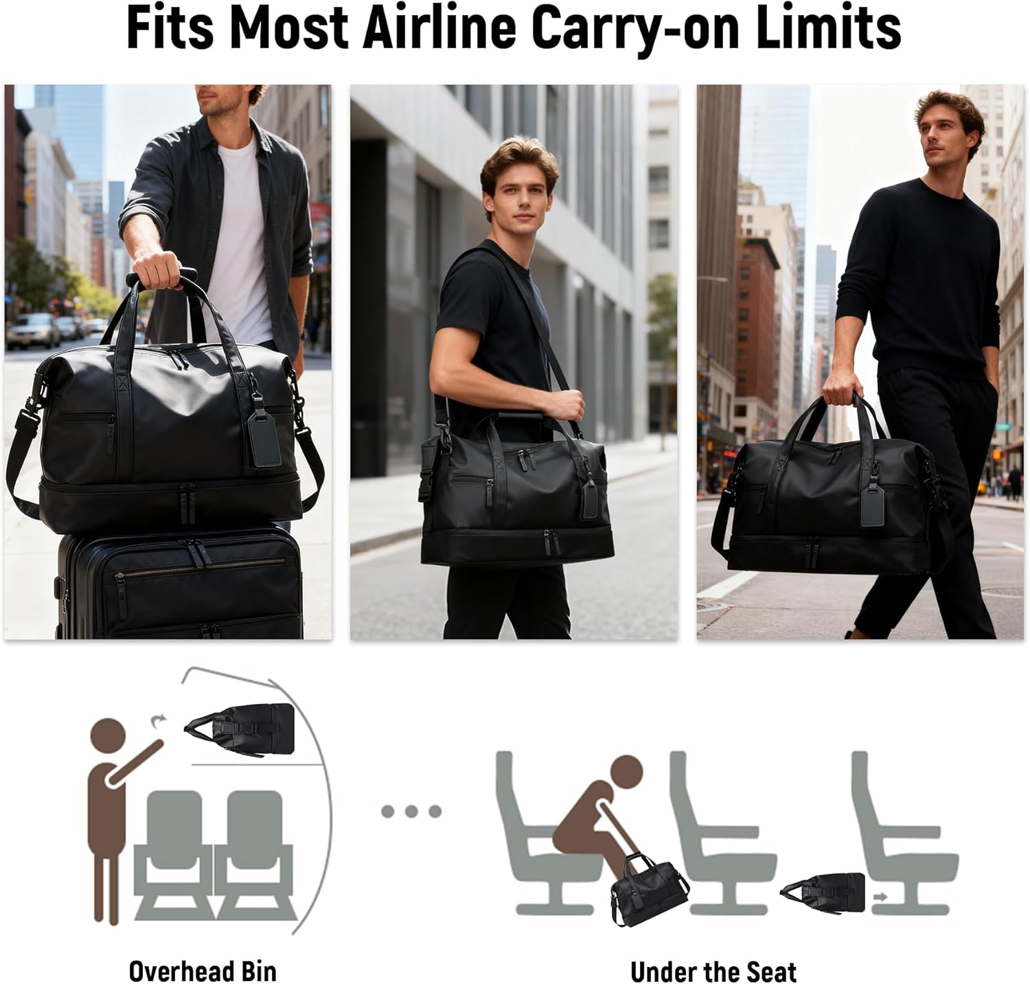 JUMAHE Travel Gym Duffle Bag with Shoe Compartment - PU Leather Large Carry On Weekender Overnight Tote Bag for Men Women - Image 6