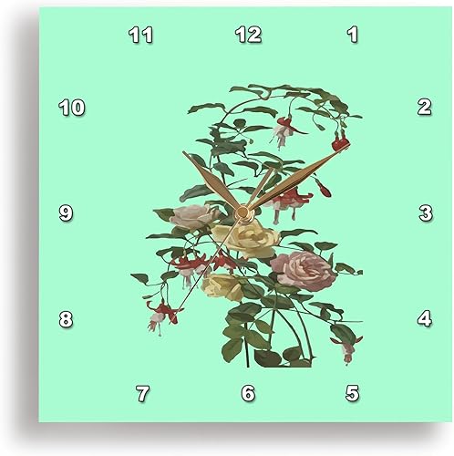 3dRose, Vintage Tea Rose and Blush Roses Vector Art, 10x10 Wall Clock