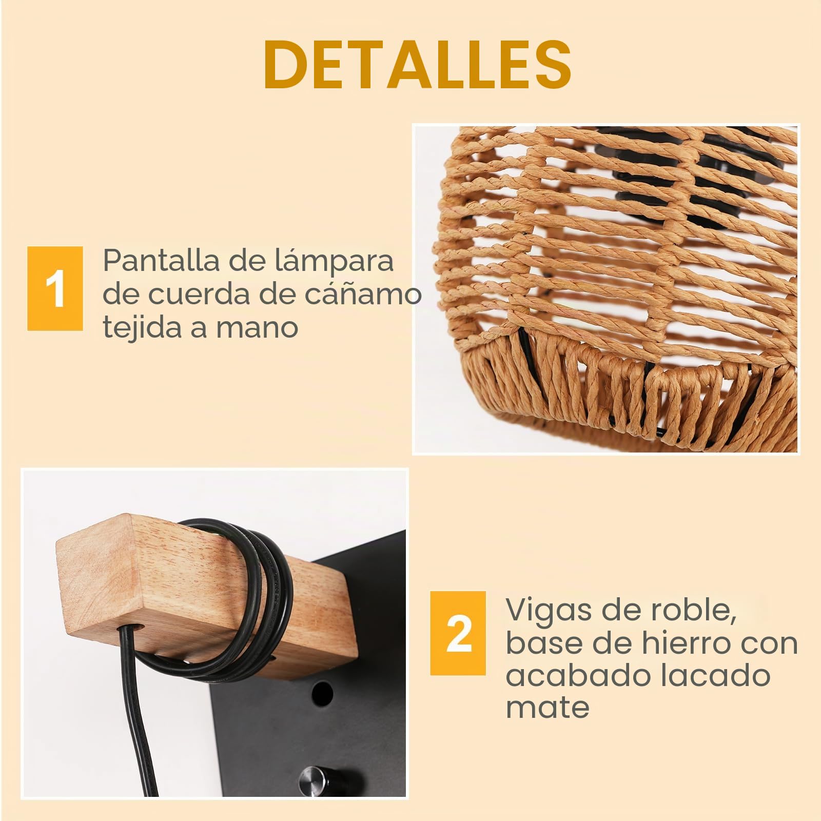 E27 Aplique de Pared de Ratán con Interruptor Ø14CM (Sin Bombillas) | Lámpara de Pared Interior E27, Madera y Ratán Luz de Pared Retro para Dormitorios Salas de Estar Salón