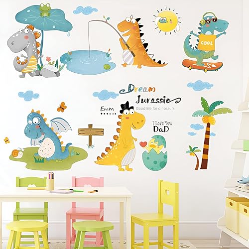 Miniatura 4 de Calcomanías de pared de dinosaurio de dibujos animados T-Rex para pesca, calcomanías de pared para niños, habitación de niños, dormitorio,