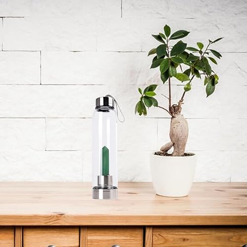 Miniatura 6 de Botella de agua de cristal de cristal, botella de cristal de cuarzo verde con piedra preciosa en el centro, taza de cristal infundida, varita de