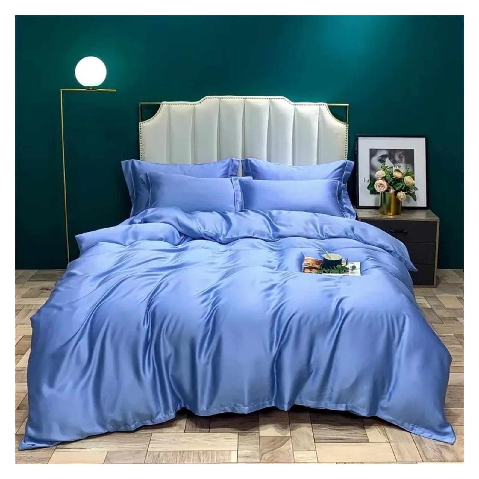 Sbcgfy C Blue Silk Ooling Duvet Over Bed Sheet Pillowcases Queen King Family Oversize Omforter Over Bedding Set,Otton Duvet, Zq-11042,-Queen Size 4Pcs