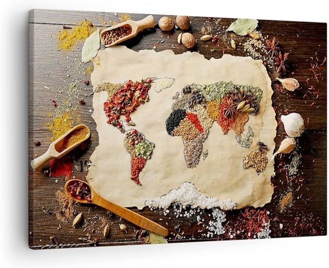 Amazon.de: Bild auf Leinwand - Leinwandbild - Welt Karte Gewürze Farben Amazon.de: Bild auf Leinwand - Leinwandbild - Welt Karte Gewürze Farben