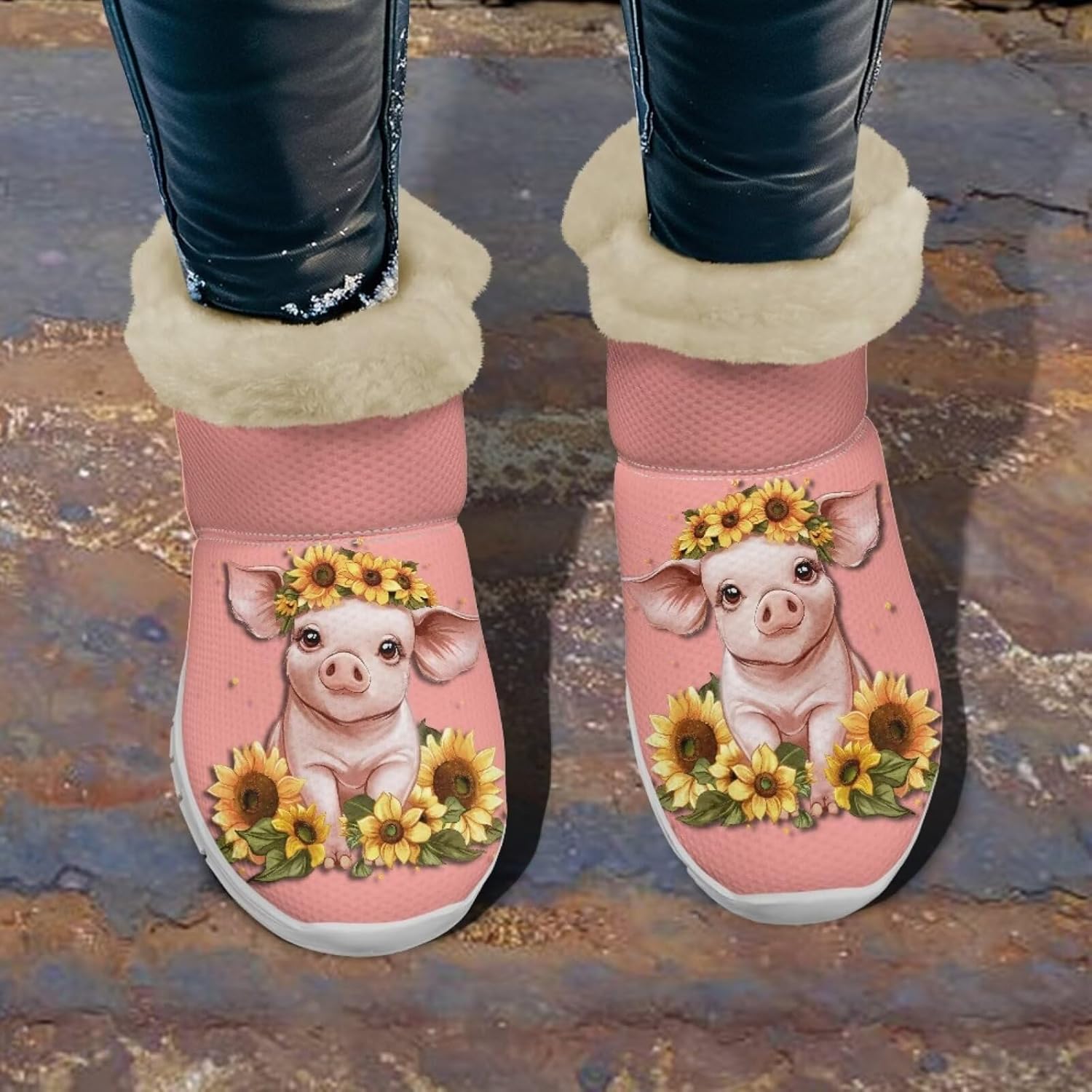 chaqlin Cute Pig Snow Boots Winter Warm Boots Flat Heels Anti Slip Wide for Women Resistant Cold Weat Boots Lightweight Flannel Plush Fur Lined Comfy Boots Casual Outdoor
