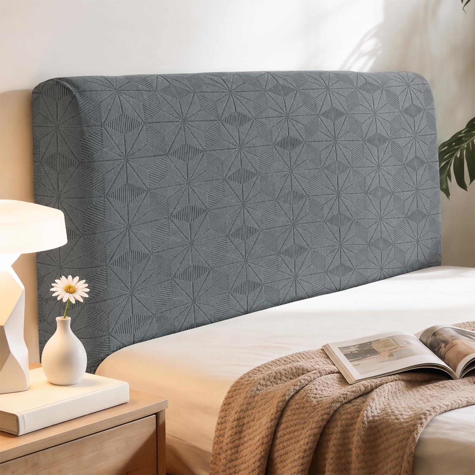 Pxvelcn Bed Headboard Cover Fully Wrapped, Stretch Head Board Covers for Single Double King Size Bed, Elastic Headboard Protection Cover Dustproof Head Board Wrap (Light Grey, 150cm)