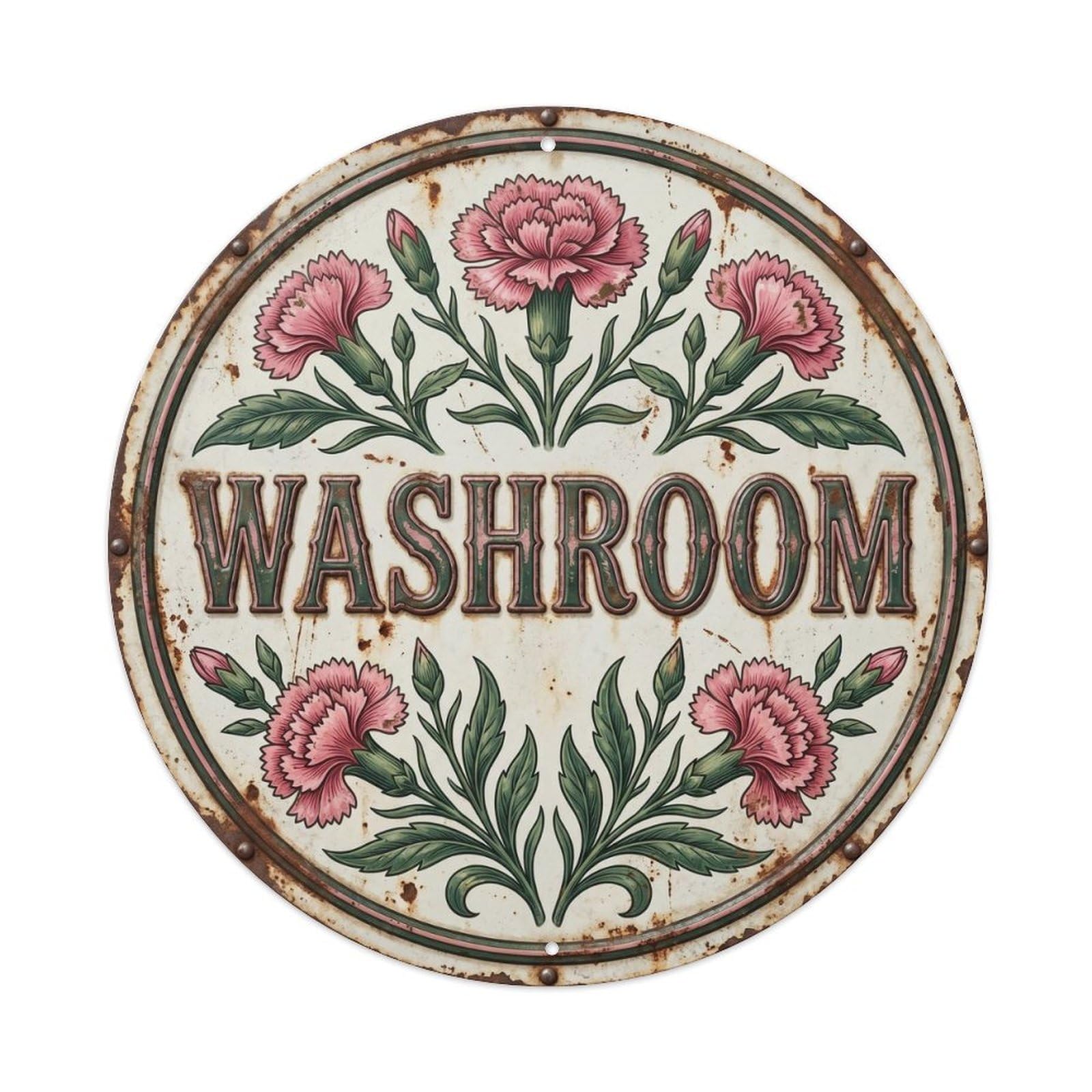 Botanical Floral Room Label Washroom Carnation Metal Tin Sign