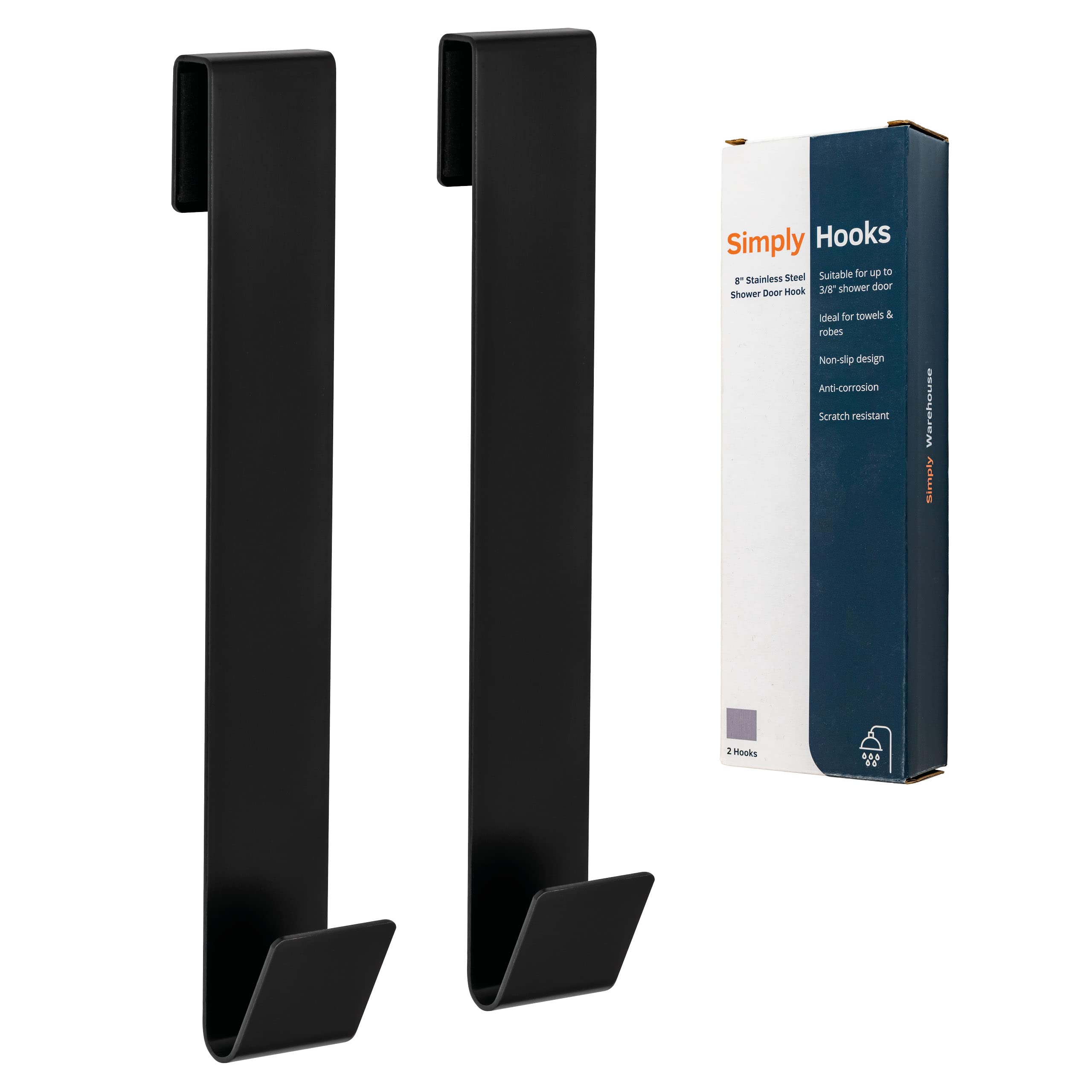 Ganchos para puerta de ducha de 8 pulgadas, negro, 2 unidades, gancho para toalla de ducha, para puerta de ducha de vidrio sin marco de 10 mm
