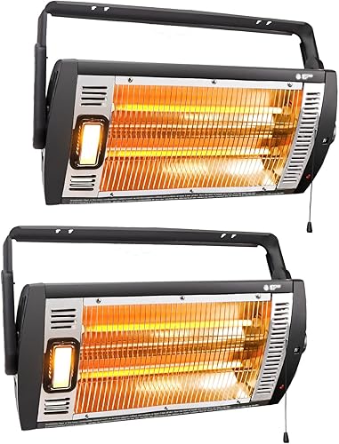 Calentador eléctrico de garaje de 120 V, 2 paquetes, 7501500 W para montaje en techo para garaje, tienda, patio con inclinación ajustable de 90,