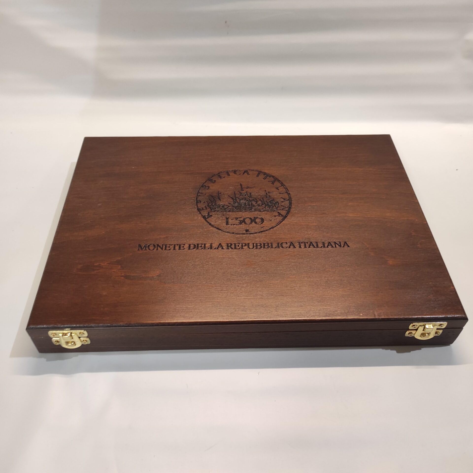 Cofanetto monete da collezione con 3 vassoi in velluto per monete Repubblica Italiana, legno massello artigianale, numismatica - Coins&More