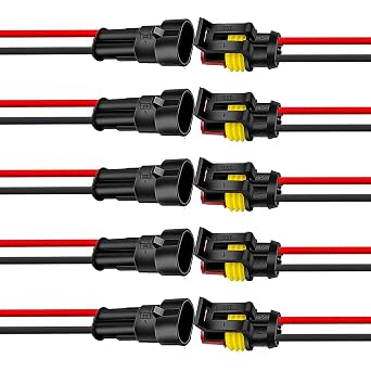 2 Pin Automotive Quick Disconnect Wire Connectors 18Awg 15cm Car Waterproof Electrical Plug for Car, Truck, Boat Pack of 5
