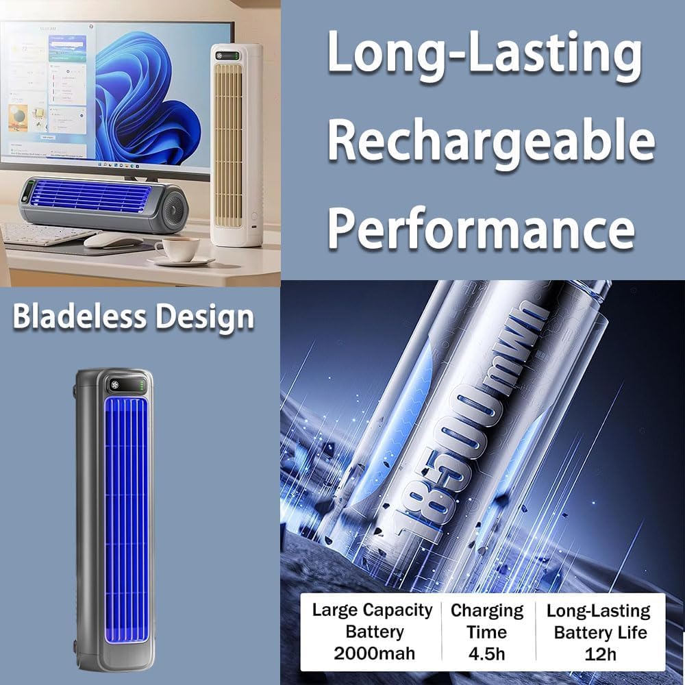 Brizaac Cooling Ace Portable Air Conditioner - USB Rechargeable Personal Fan, 3 Speeds, Quiet