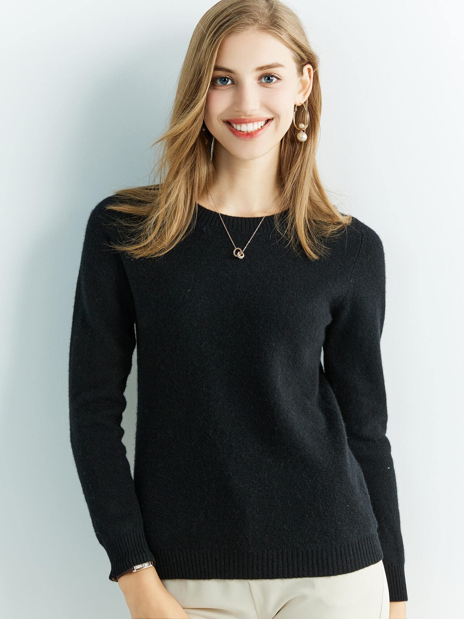 Chanyarn 100% Lana Merino Jersey Mujer Otoño Invierno Cálido Suave Cuello Redondo Manga Larga de Punto Jersey Suéter