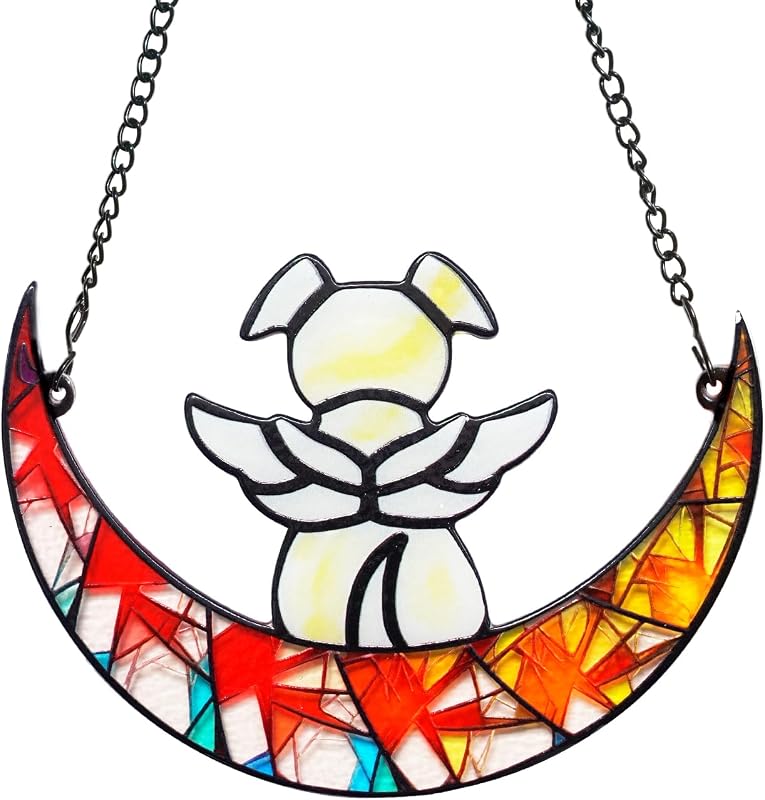 Memorial para Cachorro em Vitral com Anjo e Corrente Leotrag DMGPLUS – 15,24 x 10,16 cm