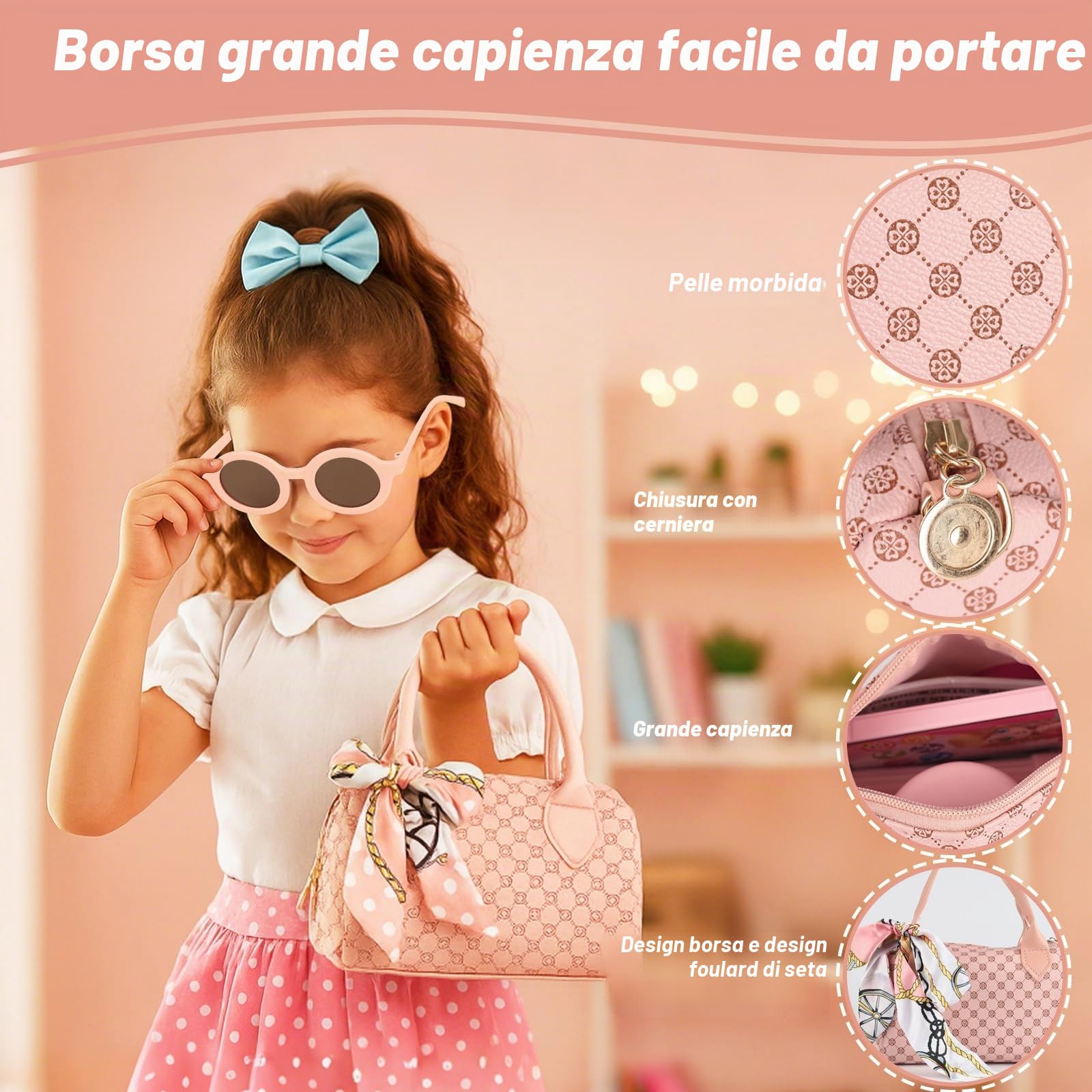 Borsetta per ragazze – Il mio primo set di borsa per bambini con accessori e trucco da gioco, contiene telefono, portafoglio e giocattoli da ruolo per bambini dai 3 anni in su, per bambine