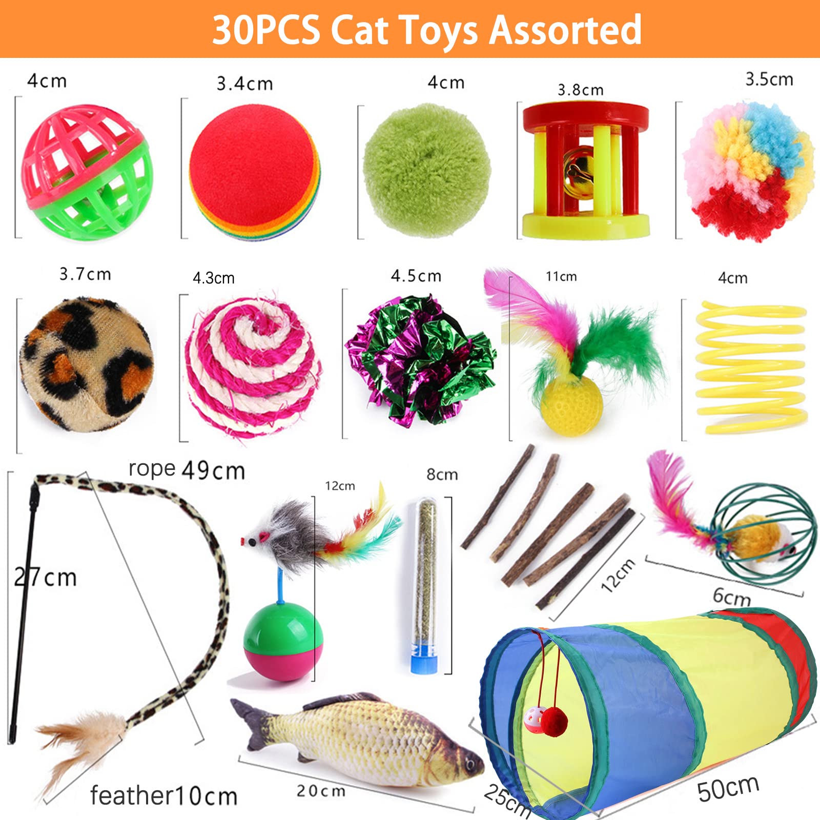 Set Giocattoli Per Gatti JOTOL - 35 Pezzi Con Tunnel, Piume E Palline