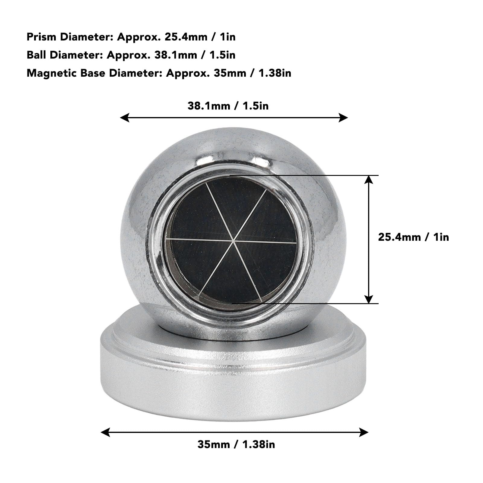 Total Station Spherical Prism Ball Prism for Total Stations K9 Glass Through Hole for High Speed Rail Shipbuilding Railway Measurements, Magnetic Base Prism for Metal Surfaces