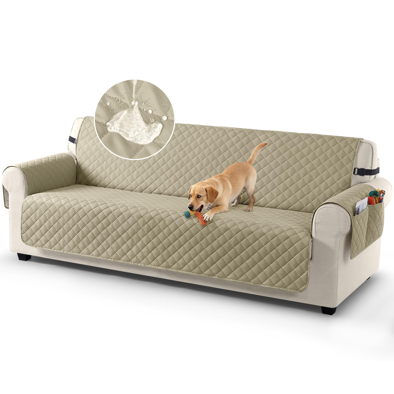 TAOCOCO Sofa Protector 100% Waterproof Sofa Covers 4 Seater,Sofa Slipcovers with Storage Pockets,Anti Slip Couch Covers,Washable Settee Covers for Kids/Dogs/Pets(Beige) — image 1