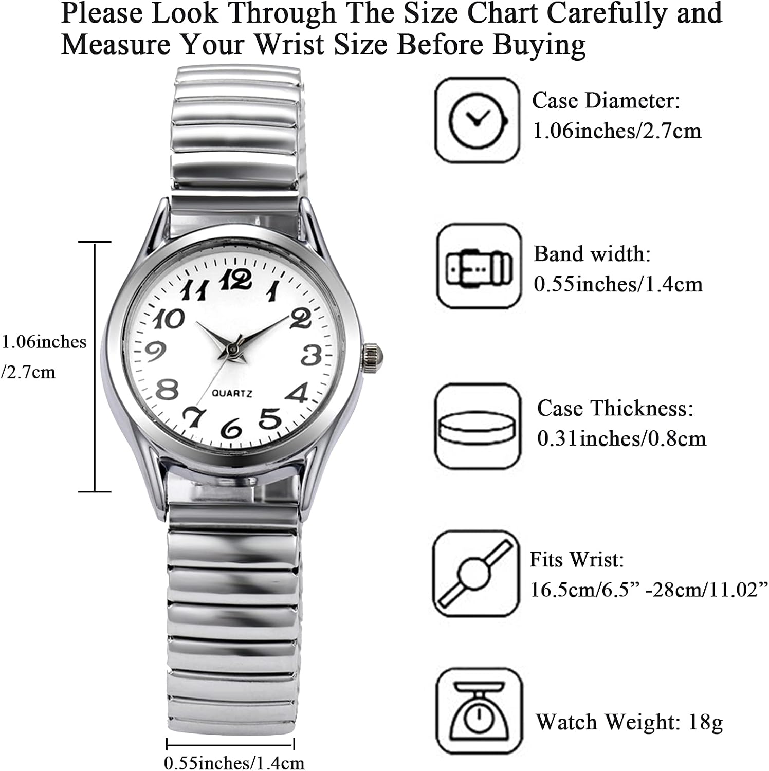 JewelryWe Women's Ultra Thin Easy Reader Watch with Elastic Strap, Golden/Silver Watch