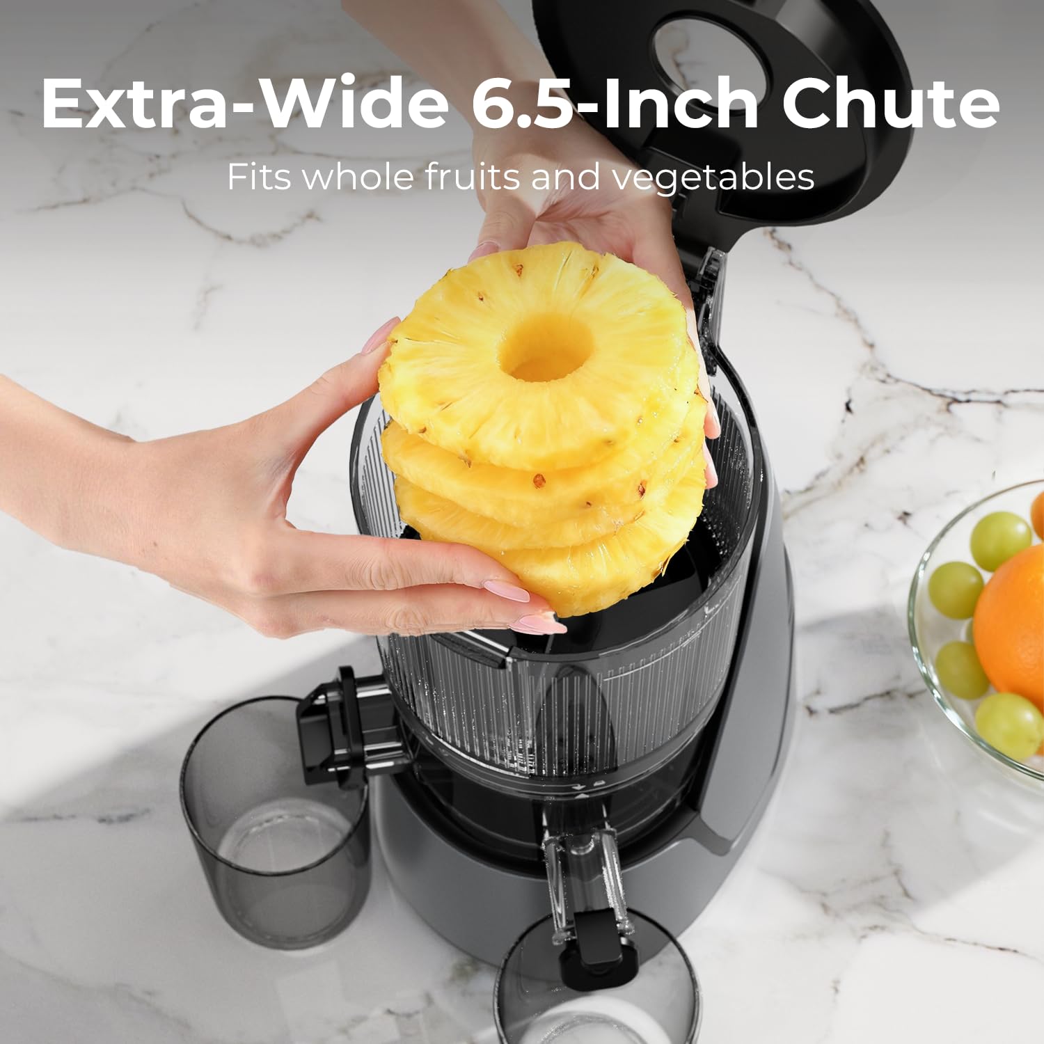Juicer Machines, 3-in-1 Cold Press Juicer with 6.5" Extra Large Chute, 100oz Large Capacity, AC Motor, Makes Juice, Nut Milk & Sorbet, Premium Gray - 4