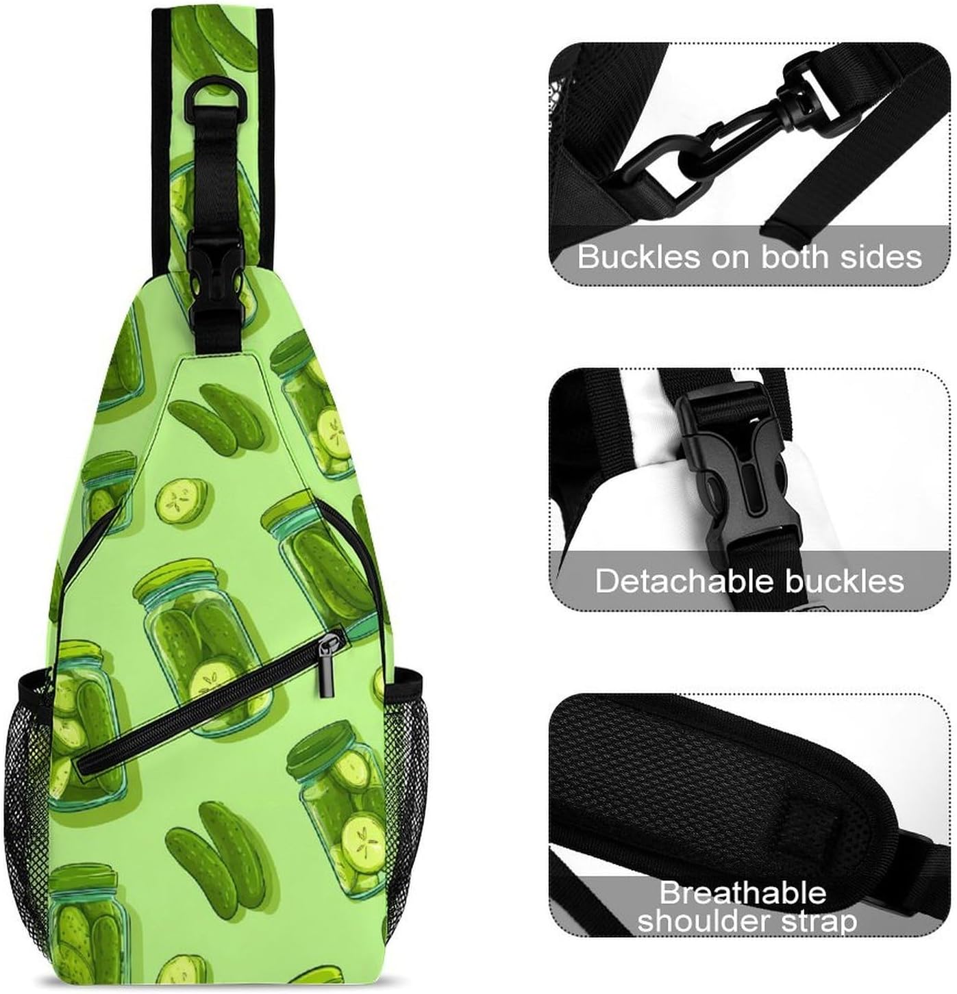 Pickle Jar Print Men Crossbody Sling Backpack Chest Bag | Travel Fanny Pack,Hiking Daypack,Print Shoulder Bags