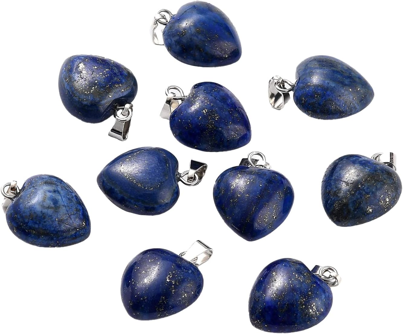 BEEFLYING 10 Pcs Natural Lapis Lazuli Gemstone Heart Pendants Crystal Gem Stone Charms for Necklaces Bracelets Valentine's Day Jewelry Making