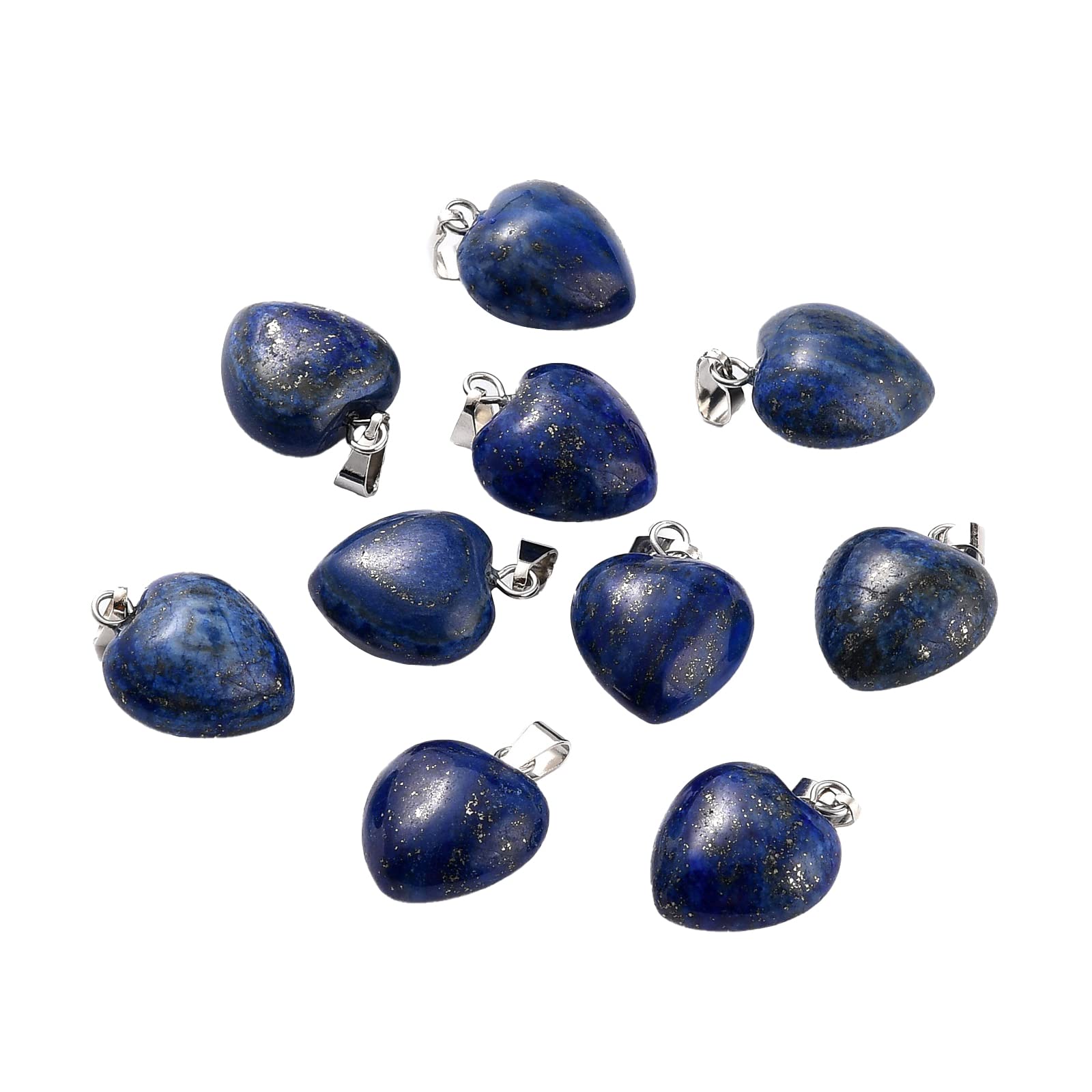 BEEFLYING 10 Pcs Natural Gemstone Heart Pendant Charms Lapis Lazuli Charms Healing Stone Pendants for Jewelry Making Crafts Supplies