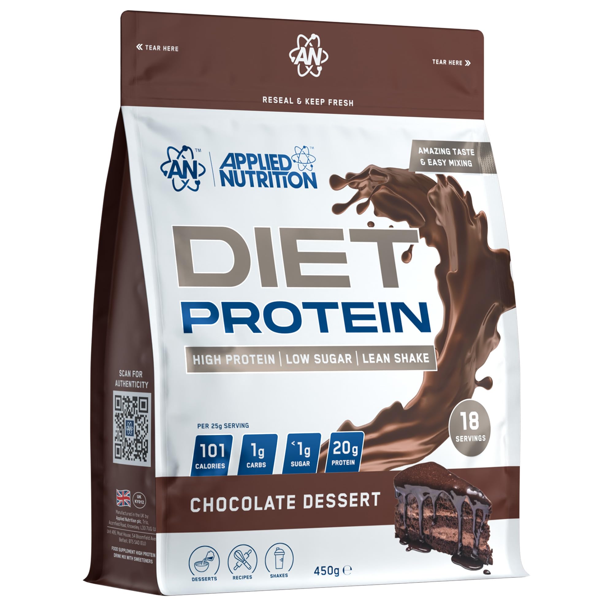 Applied Nutrition Diet Protein Powder Chocolate Dessert 450G