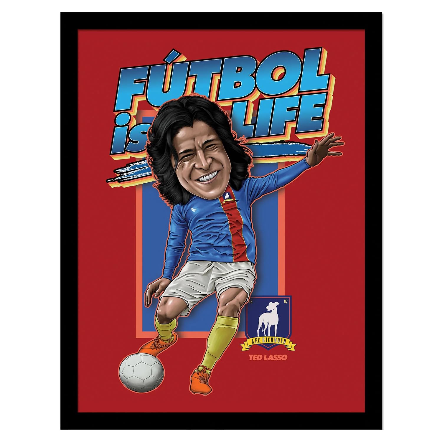 Ted Lasso Blue/Red/White Dani Rojas Bobble Head Framed Poster, 40Cm X 30Cm