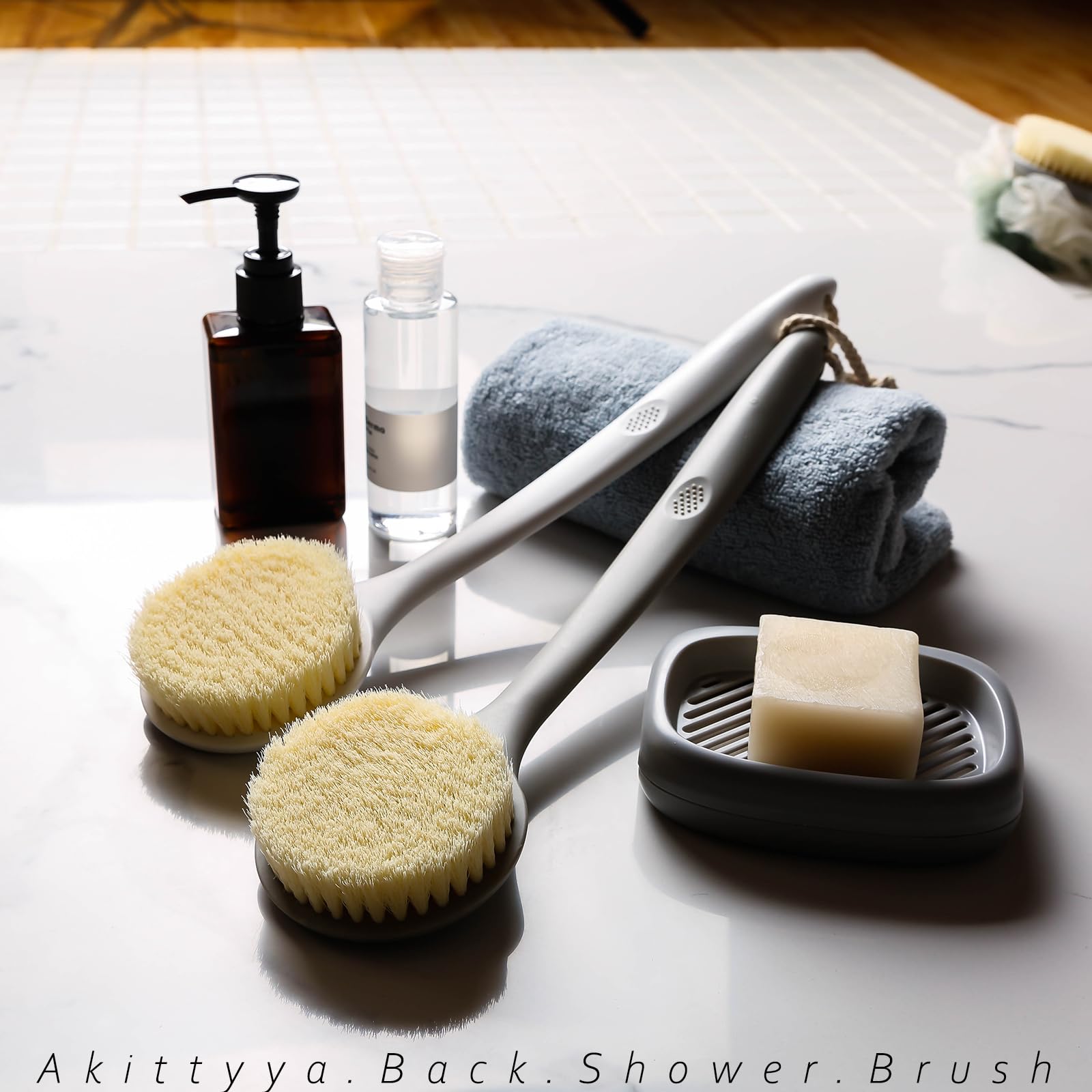2 Stück Duschbürste für Rücken, 35,6 cm Körperbürste mit langem Griff, Rückenschrubber, weiche Borsten, Duschbürste für Männer und Frauen, Badeschrubber mit Kopfhautmassagegerät, Shampoo-Bürste und