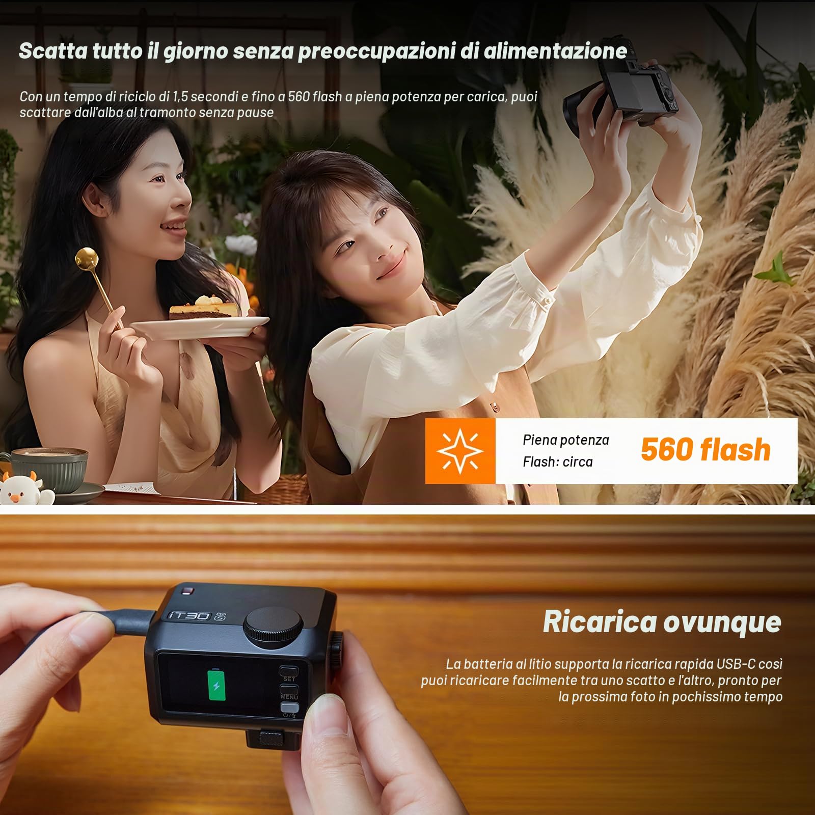 Godox iT30Pro-O iT30Pro O Mini Flash della Fotocamera con Diffusore Bianco Speedlite Camera Flash 560 Flash a Piena Potenza 2,4G Wireless Master&Receiver TTL 1/8000s para Olympus Panasonic DSLR(nero)