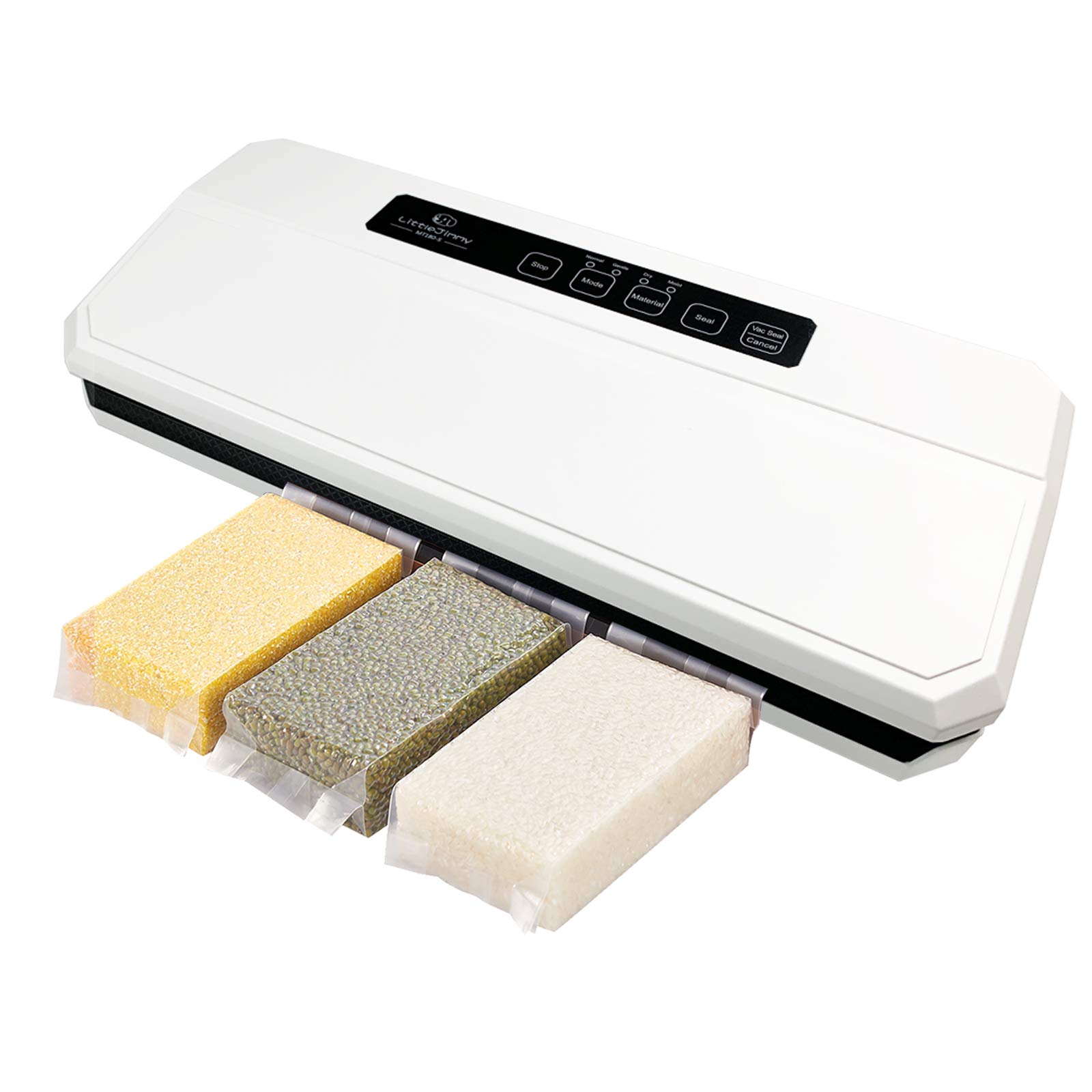 LittleJimmy Vacuum Sealer Machine, Automatic Food Sealer with Powerful Suction 80 Kpa, Dry & Moist Modes, Self-Retracting Wire, Come with Vacuum Seal Bags and Rolls Starter Kit