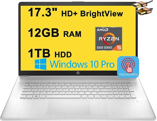 HP Ordenador portátil 17 de 17,3" HD+ pantalla táctil AMD 6-Core Ryzen 5 5500U (Beats i7-1160G7) 12GB RAM 1TB HDD AMD Radeon Graphics USB-C hasta 7 horas de duración de la batería Win10 Pro + cable HDMI 🥇✔️ ® A Pedido 🏆™