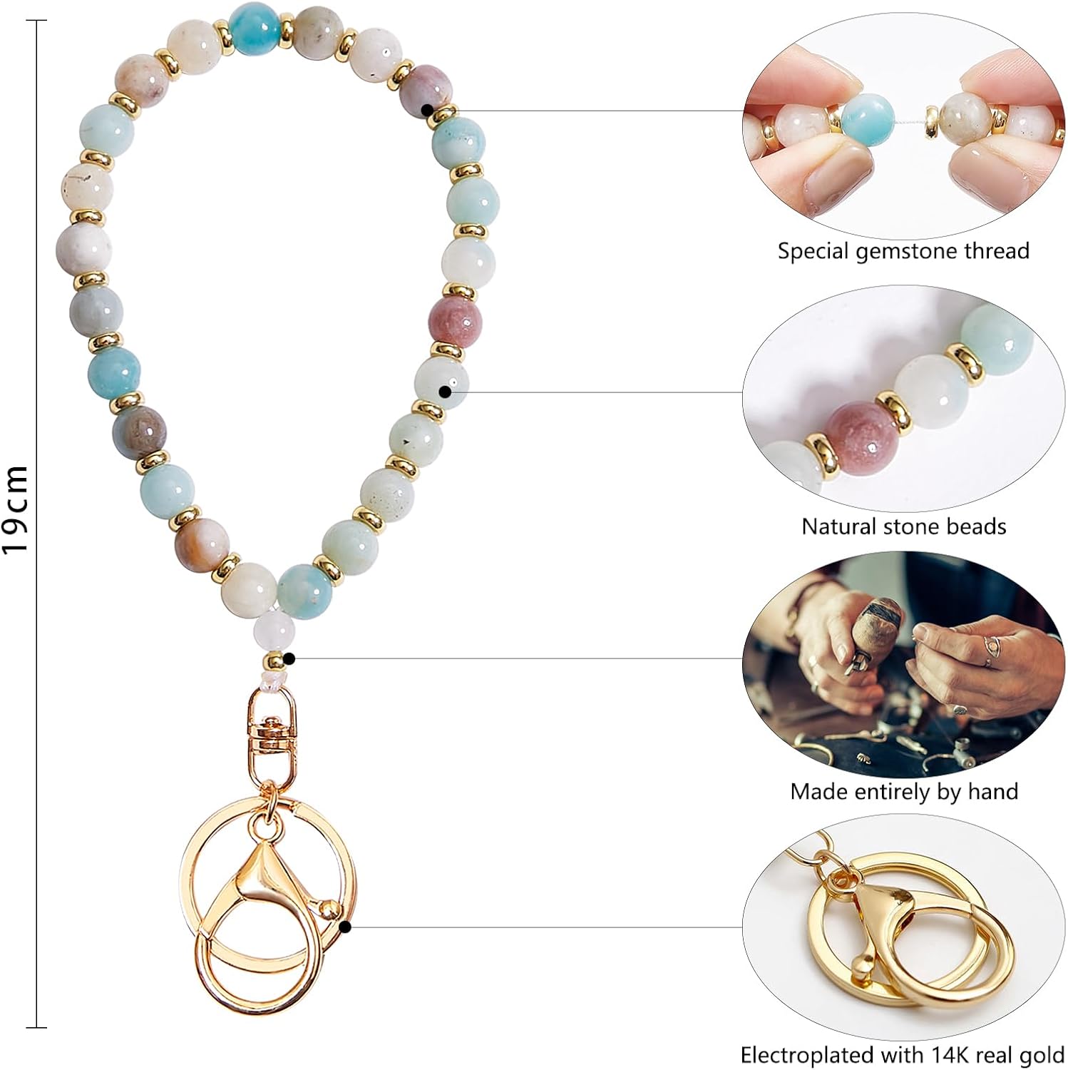 Beaded Keychain Wristlet 14k Gold Wrist Keychain Bracelet Cute Keychain Accessories Car Key Chain Bracelet for Women