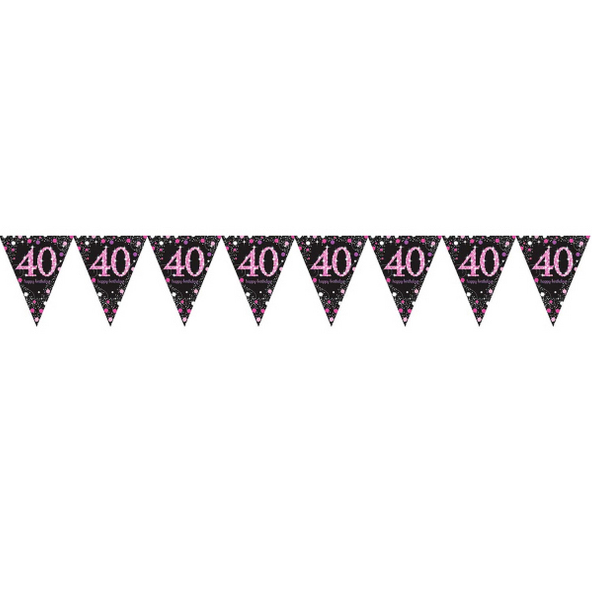 Striscione Per 40° Compleanno Amscan – Bandierine Triangolari Glitterate Rosa – 4 Metri – Scritta Happy Birthday