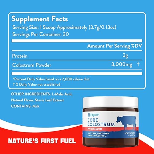 Miniatura 5 de Equip Foods Core Calostro - Polvo de calostro 100% alimentado con pasto 3,000 mg, 40% IgG - Salud intestinal, inmunidad, recuperación - Suplementos