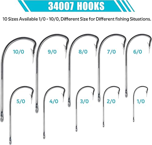 Miniatura 5 de Saltwater Fishing Hooks,40pcs Stainless Steel Forged Long Shank Hooks O'shaughnessy Fish Hooks 34007 White Big Extra Fishing Hooks for Saltwater