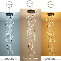 Vista 3 de Candelabro grande para techos altos y escaleras largas, lámpara de vestíbulo de 18 anillos con control remoto regulable y altura ajustable