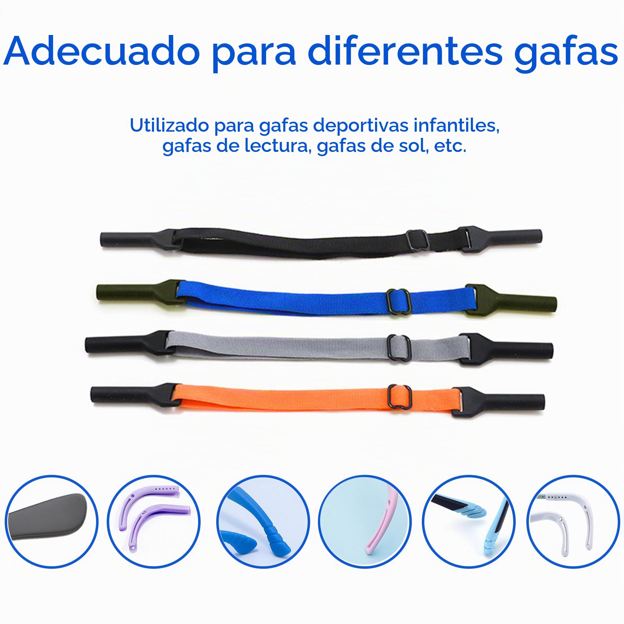 4 piezas Correa Anteojos Ajustables para Anteojos Sol anteojos de sol cadena Poliéster Gris Negro Naranja Azul Diámetro del agujero 5mm Para correa de gafas de sol deportivas para niños