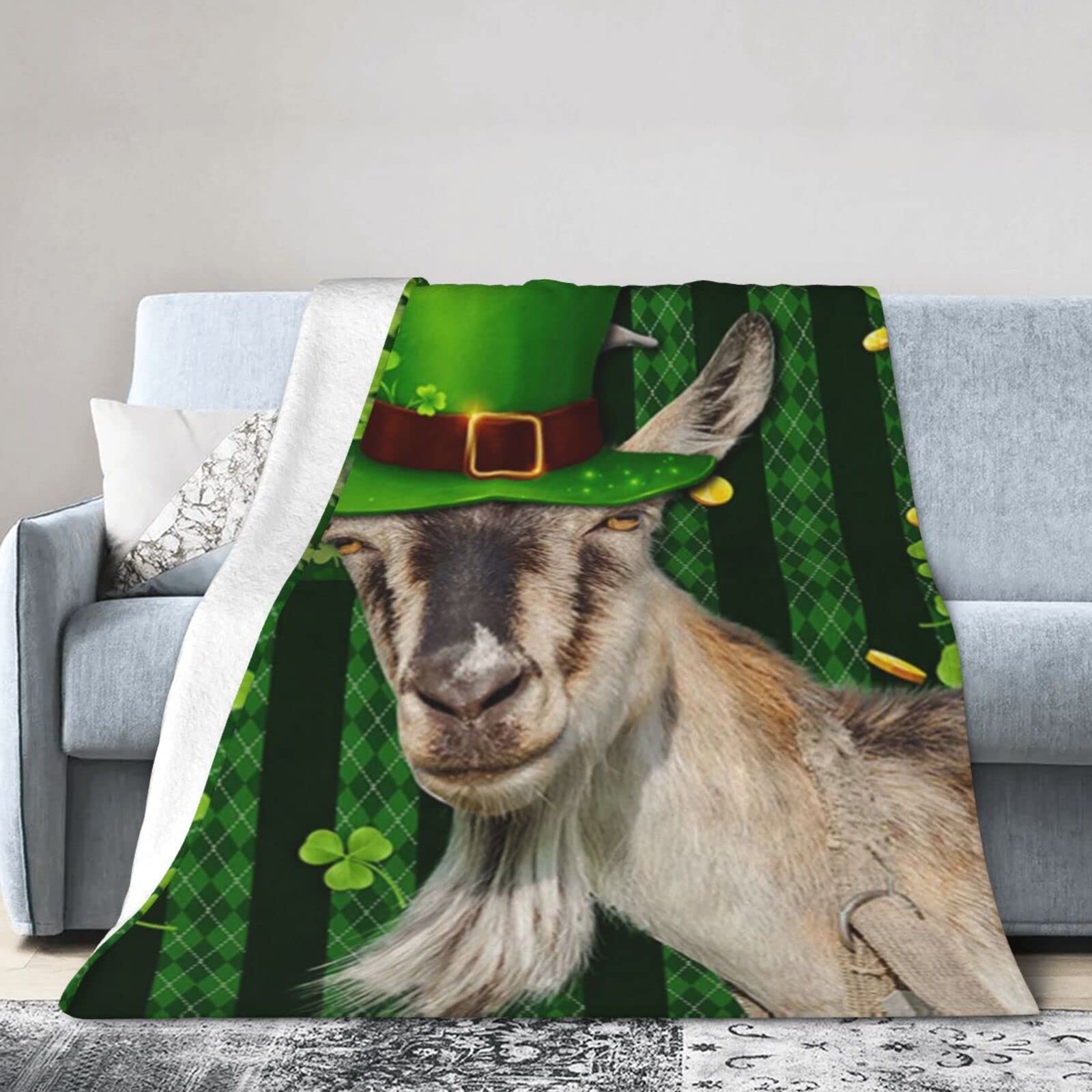 Lsjuee Flannel Fleece Blanket 60"X50" Goat Irish Happy Saint Patrick‘s Day Sofa Throw Blanket Quality Ultra-Soft Travel Spring Blankets for Boys Keep Warm