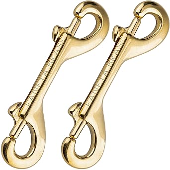 Faneta Solid Brass Double Ended Bolt Snap Hook, Marine Grade Double End Scuba Diving Clips, Heavy Duty Trigger Chain Clip Key Holder for Pet Feed Bucket Hammock Horse Tack (2-Pack) (100mm)