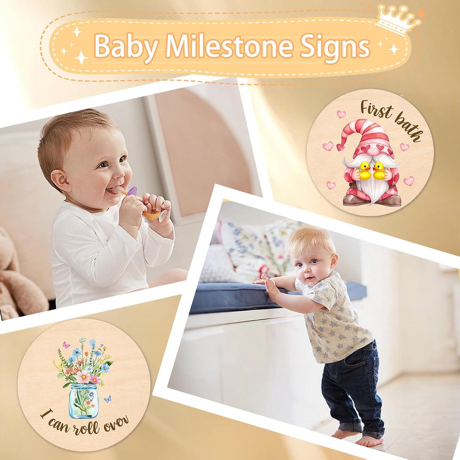 Baby Monthly Milestone Cards Rabbit - 13 Double Sided My First Holiday Milestone, Bunny Babies Shower Signs, Hello World Newborn Sign 1-12 Months for Photo Props, Welcome Baby Announcement Sign image 2